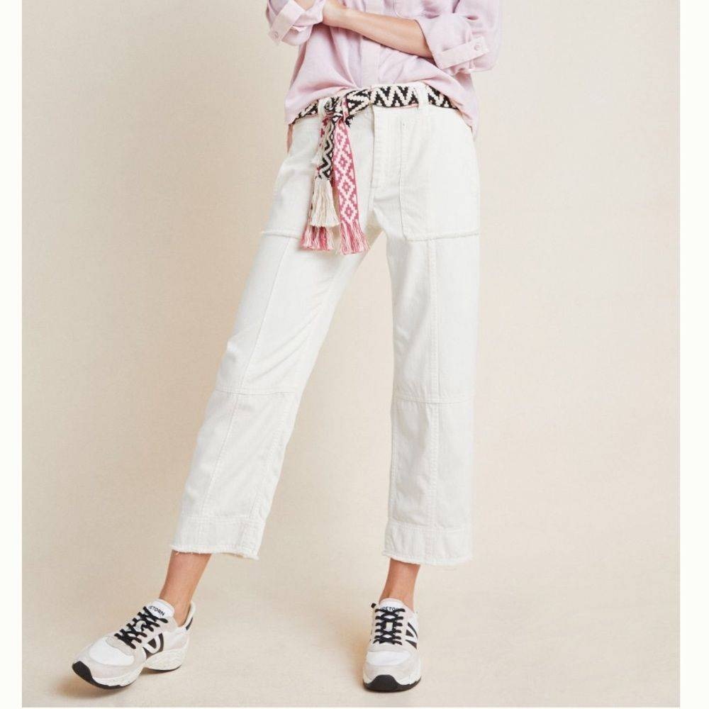 Anthropologie Cropped White Utility Pant